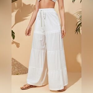 NWT Floerns, Tiered Pants High Waist,Elastic Flare Pant Ruffle Trousers,Size L